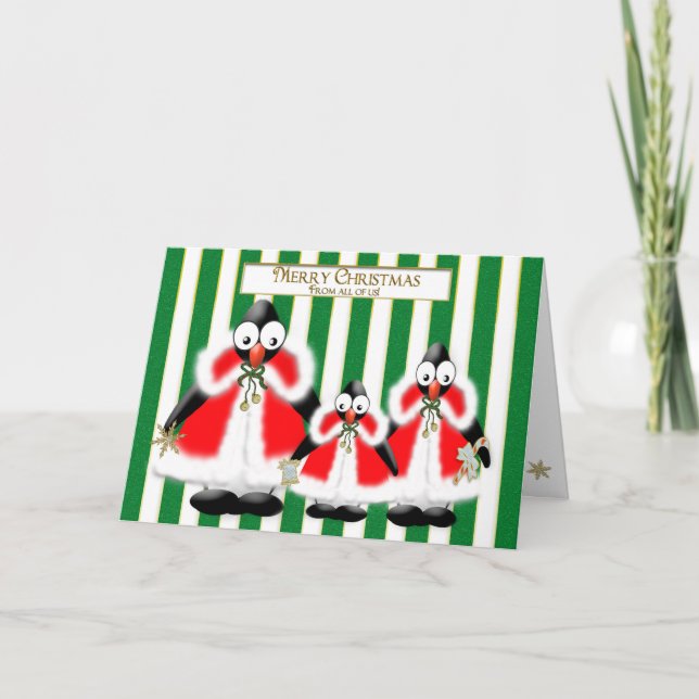 CHRISTMAS PENQUIN FAMILY GREETING - Stanta Suits Holiday Card (Front)