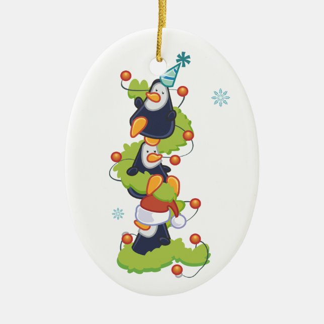 Christmas Penquins Ceramic Tree Decoration (Front)