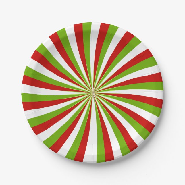 Christmas Peppermint Candy Cane Pinwheel Paper Plate (Front)