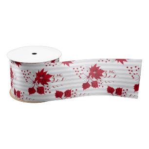 Christmas Peppermint   Candy Cane Poinsettia Holly Satin Ribbon