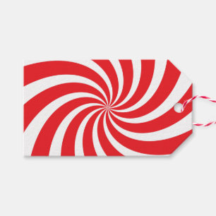 Christmas Peppermint Candy Cane Swirl Red Gift Tag