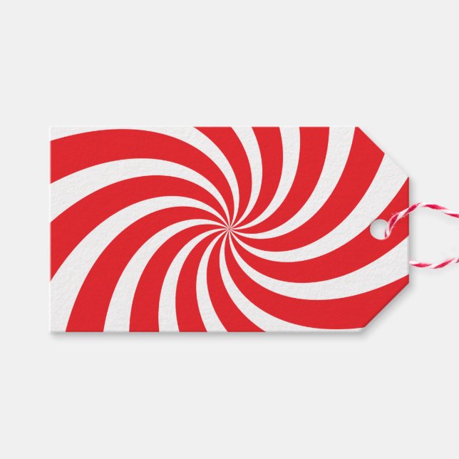 Christmas Peppermint Candy Cane Swirl Red Gift Tag (Front (Horizontal))