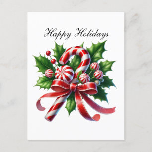Christmas peppermint candy festive Customisable  Holiday Postcard