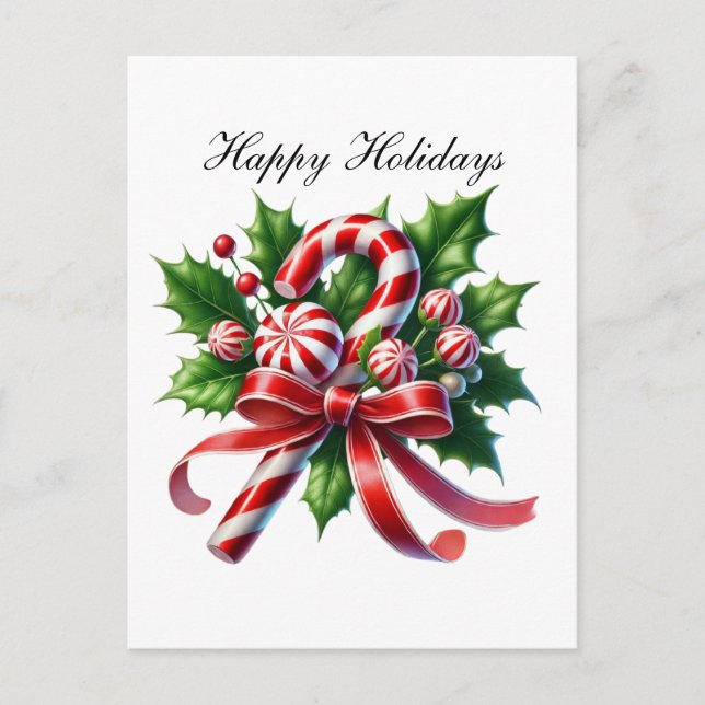 Christmas peppermint candy festive Customisable  Holiday Postcard (Front)