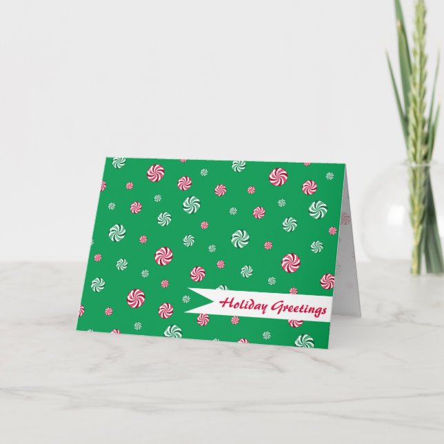 Christmas Peppermint Candy Green Holiday Greetings (Front)
