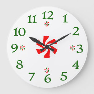Christmas Peppermint Candy Large Clock