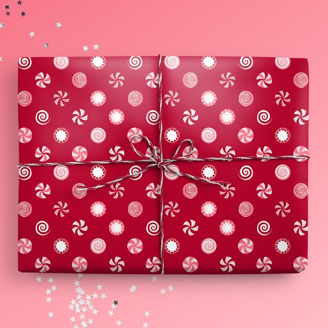 Christmas Peppermint Candy Lollipops Polka Dot Wrapping Paper (Gift mockup)