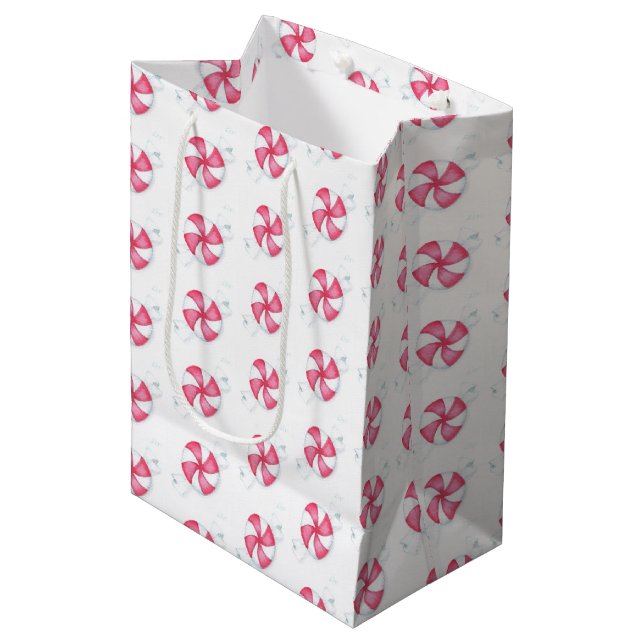 Christmas Peppermint Candy Medium Gift Bag (Front Angled)