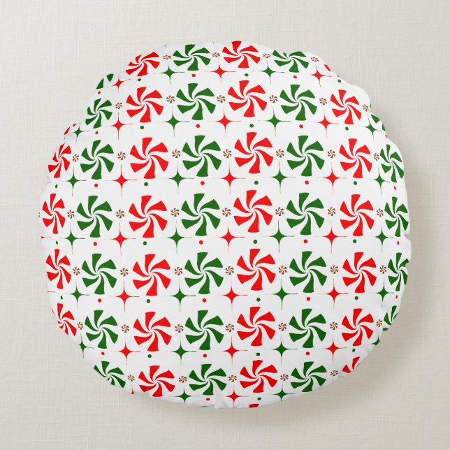 Christmas Peppermint Candy Round Cushion (Front)