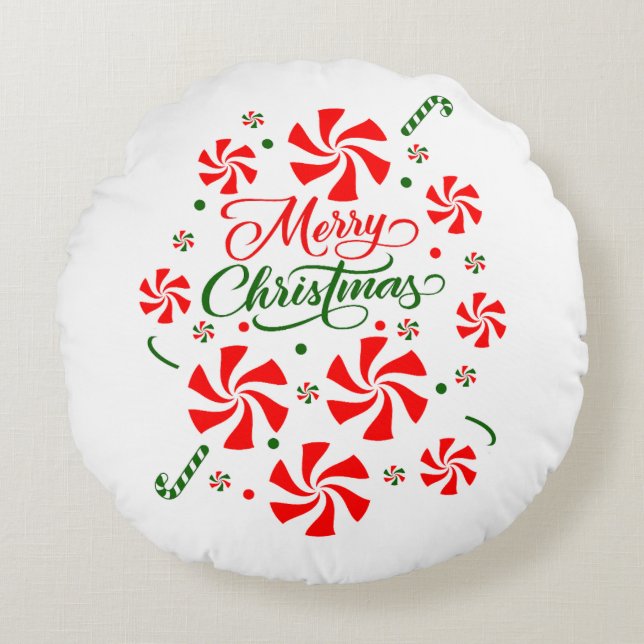 Christmas Peppermint Candy Round Cushion (Front)