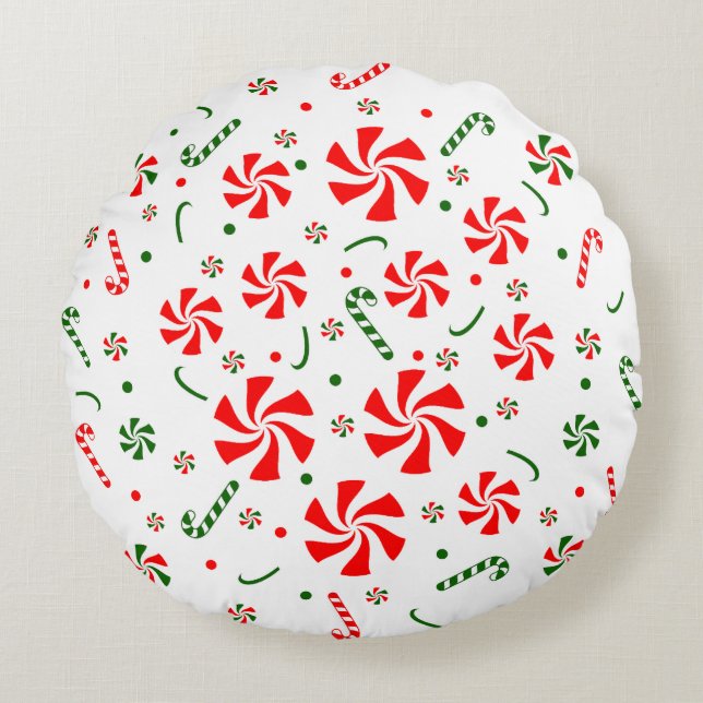 Christmas Peppermint Candy Round Cushion (Front)