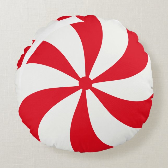 Christmas Peppermint Candy Round Holiday Round Cushion (Front)