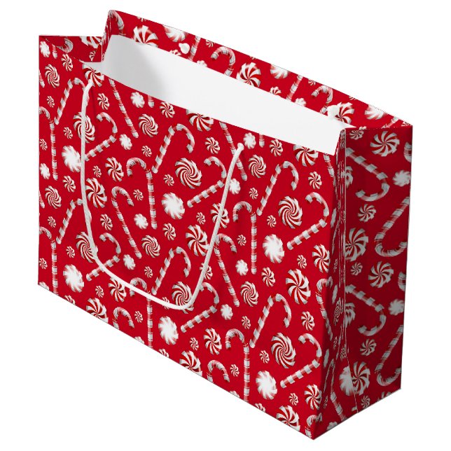 Christmas Peppermint | Candy Swirl Holiday Pattern Large Gift Bag (Front Angled)