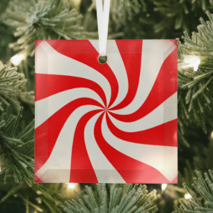Christmas peppermint Candy swirl look Glass Tree Decoration