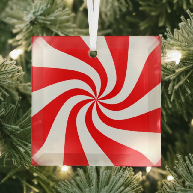 Christmas peppermint Candy swirl look  Glass Tree Decoration (Insitu)