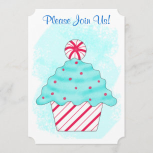 Christmas Peppermint Cupcake Coffee Dessert Party Invitation