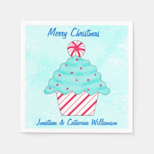 Christmas Peppermint Cupcake Personalised Party Napkin