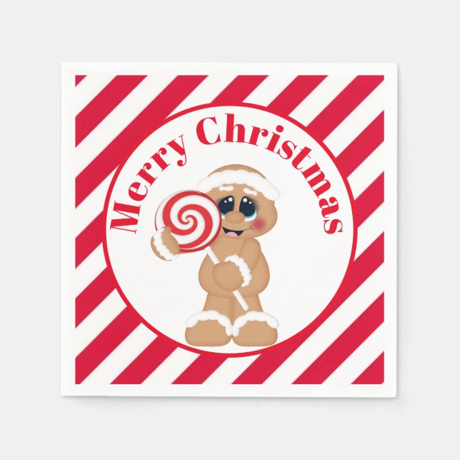 Christmas peppermint gingerbread party napkins (Front)