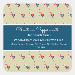 Christmas Peppermint Handmade Soap Beauty Branding Square Sticker