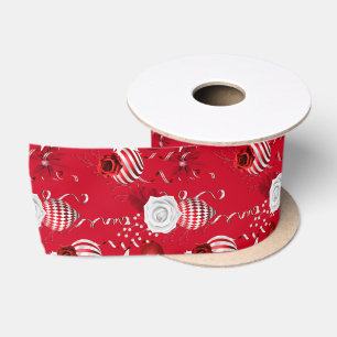 Christmas Peppermint Ornament Floral Ribbon Satin Ribbon
