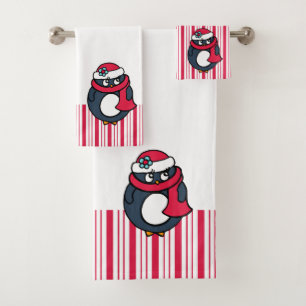 Christmas Peppermint Penguin Towel Set 