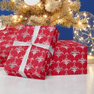 Christmas Peppermint Red Damask Holiday Pattern Wrapping Paper