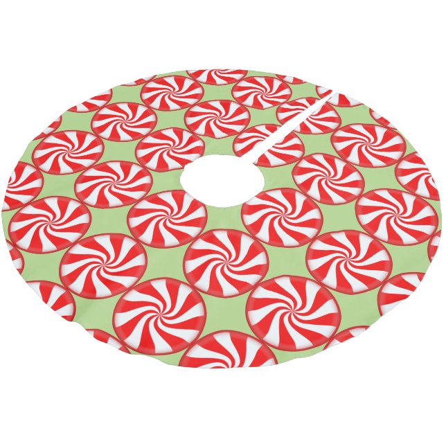 Christmas Peppermint Round Red White Striped Candy Brushed Polyester Tree Skirt (Angled)