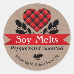 Christmas Peppermint Soy Melt Kraft Plaid Labels