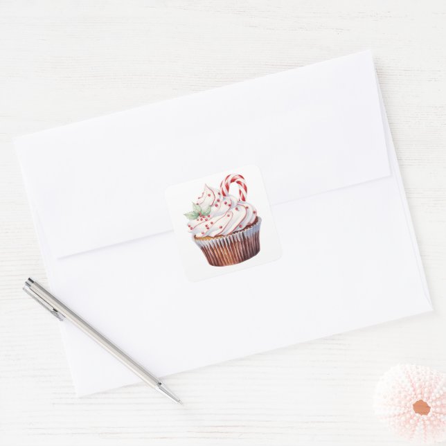 Christmas Peppermint White Red Treats Square Sticker (Envelope)