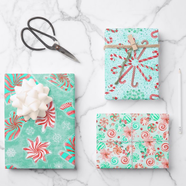 Christmas Peppermints Wrapping Paper Sheet (Front)