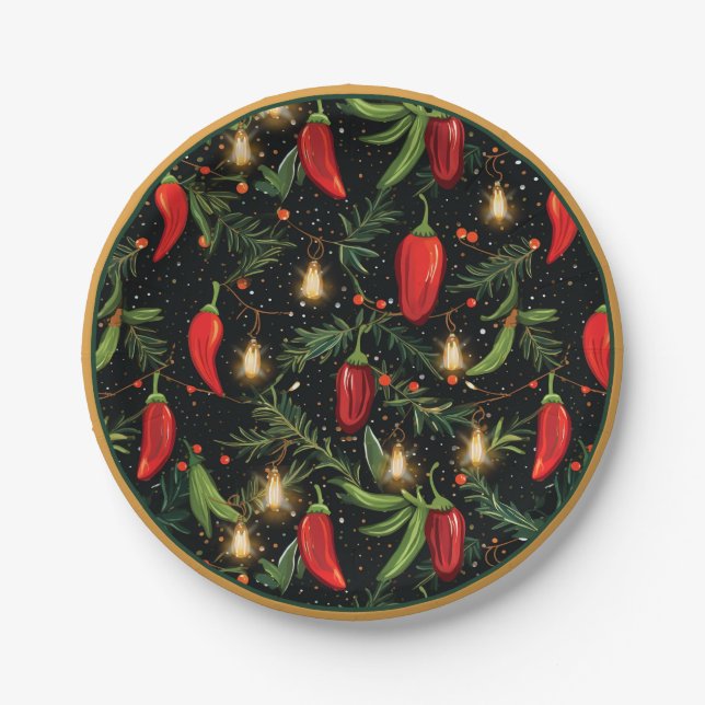 Christmas Peppers Paper Plate (Front)