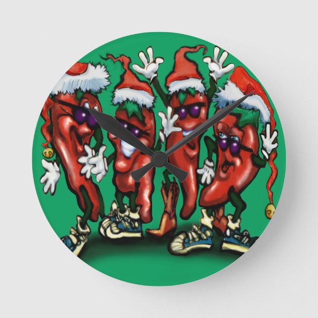 Christmas Peppers Round Clock (Front)