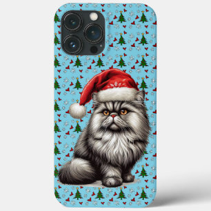 Christmas Persian Cat, Floral Santa Persian Kitty iPhone 13 Pro Max Case