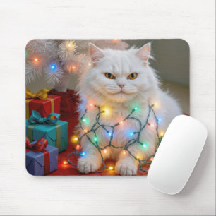 Christmas Persian Cat Tangled in Holiday Lights Mouse Mat