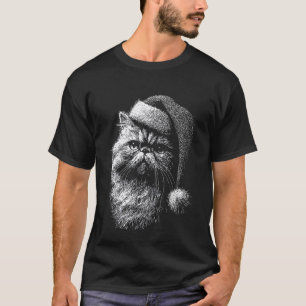 Christmas Persian cat with Santa Hat Festive Felin T-Shirt