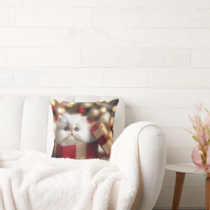 Christmas Persian Kitten In a Gift Box Cushion