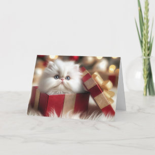 Christmas Persian Kitten In a Gift Box Holiday Card
