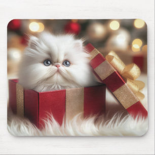 Christmas Persian Kitten In a Gift Box Mouse Mat