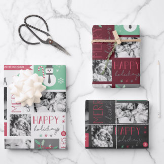Christmas Personal 4 Photo modern festive tricolor Wrapping Paper Sheet