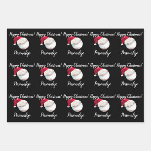 Christmas Personalised Baseball Sports Santa  Wrap Wrapping Paper Sheet