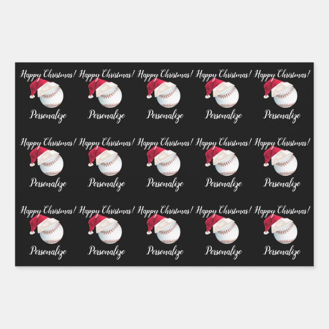 Christmas Personalised Baseball Sports Santa  Wrap Wrapping Paper Sheet (Front)
