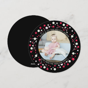 Christmas Personalised Black Red Wreath Photo Holiday Card