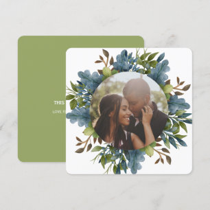 Christmas Personalised Blue Green Leaves Photo Hol Holiday Card