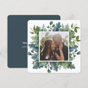Christmas Personalised Blue Green Leaves Photo Holiday Card