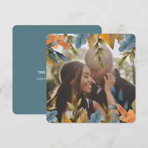 Christmas Personalised Blue Orange Leaves Photo Holiday Card