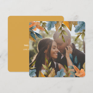 Christmas Personalised Blue Orange Leaves Photo Holiday Card