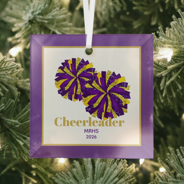 Christmas Personalised Cheer Poms Glass Ornament (Insitu)