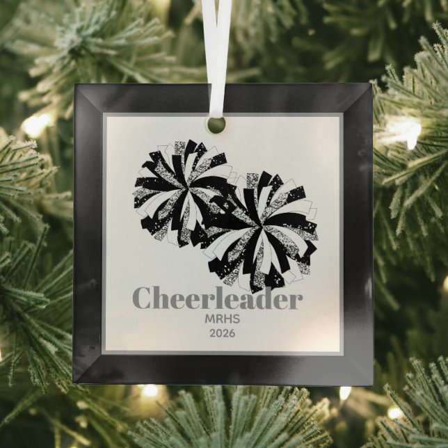 Christmas Personalised Cheer Poms Glass Ornament (Insitu)