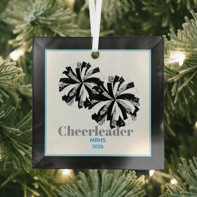 Christmas Personalised Cheer Poms Glass Ornament (Insitu)