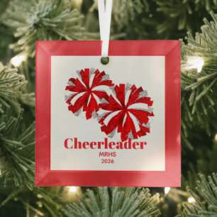 Christmas Personalised Cheer Poms Glass Ornament